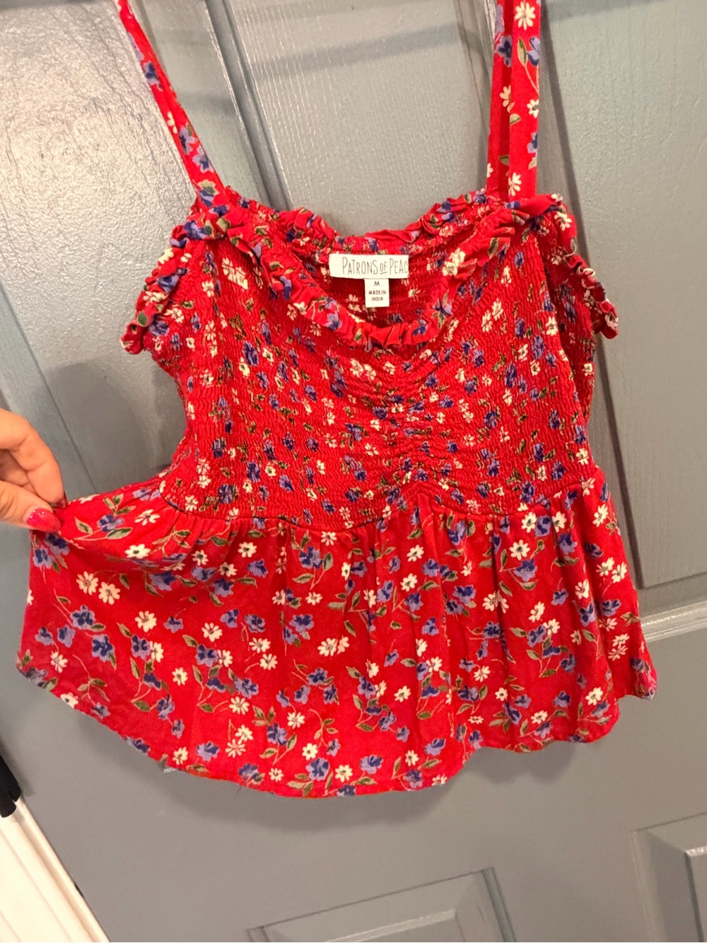 Patrons of Peace Red Floral Smocked Top